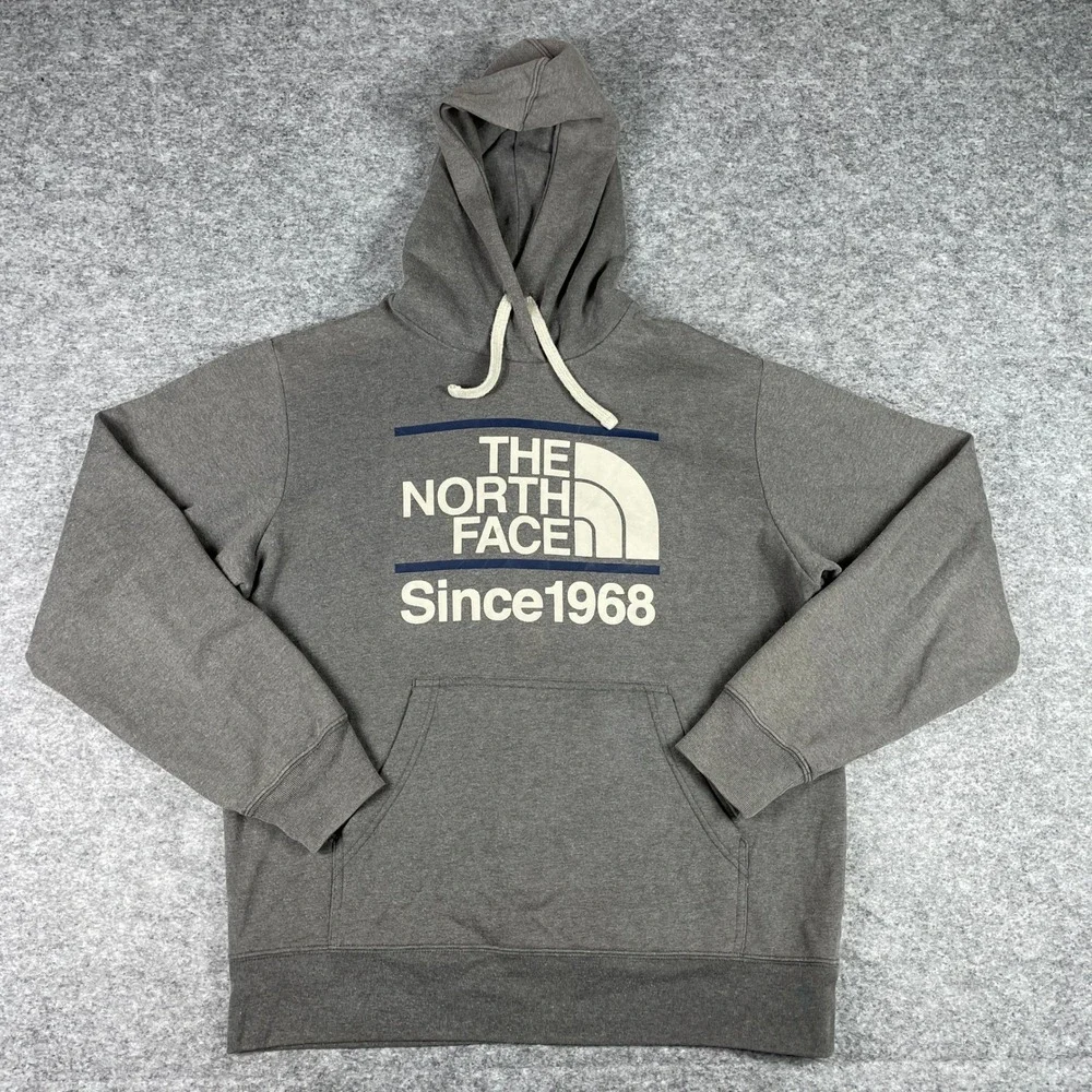 The North Face Hoodie Mens M Gray Since 1968 Pullover Half Dome Fleece